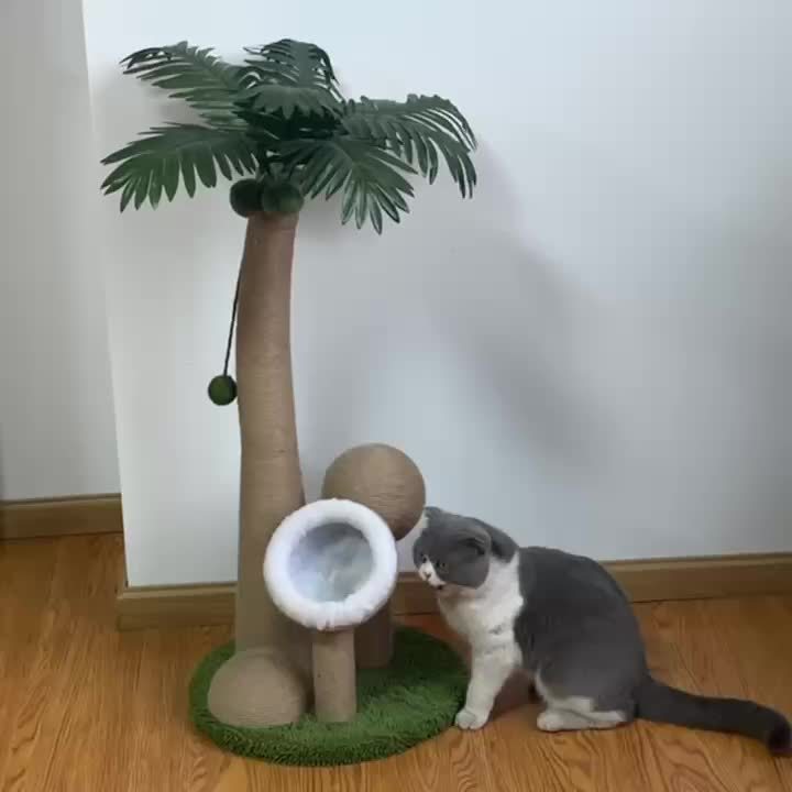 Coconut Tree Cat Scratching Post with Ball Toy-2