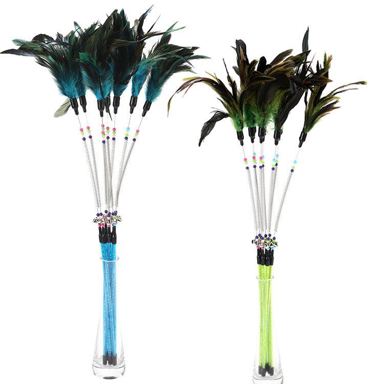 Playful Paws: Feathered Spring Cat Toy With Colorful Beads-4