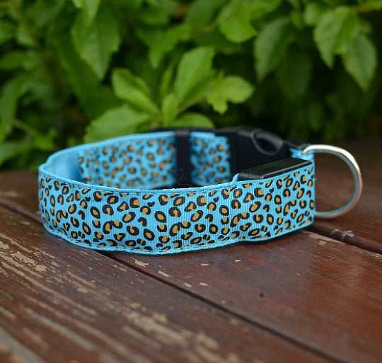 LED-Hundehalsband, Sicherheits-Halsband mit verstellbarem Nylon-Leopardenmuster