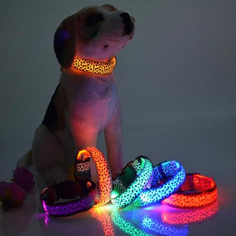 LED-Hundehalsband, Sicherheits-Halsband mit verstellbarem Nylon-Leopardenmuster