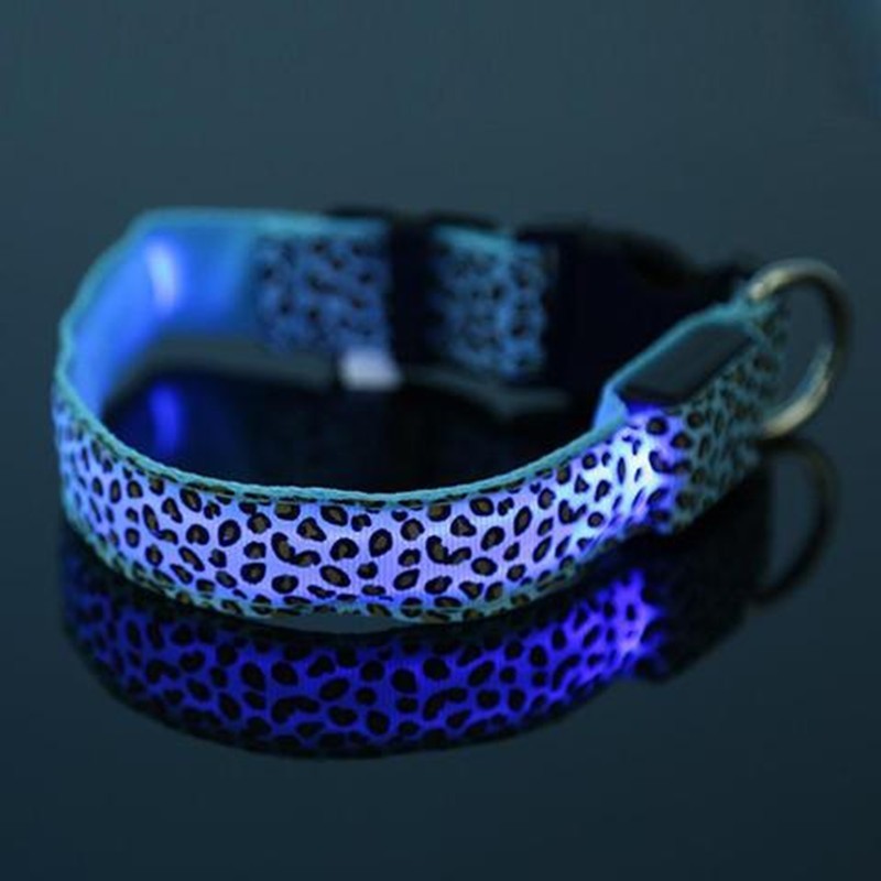 LED-Hundehalsband, Sicherheits-Halsband mit verstellbarem Nylon-Leopardenmuster