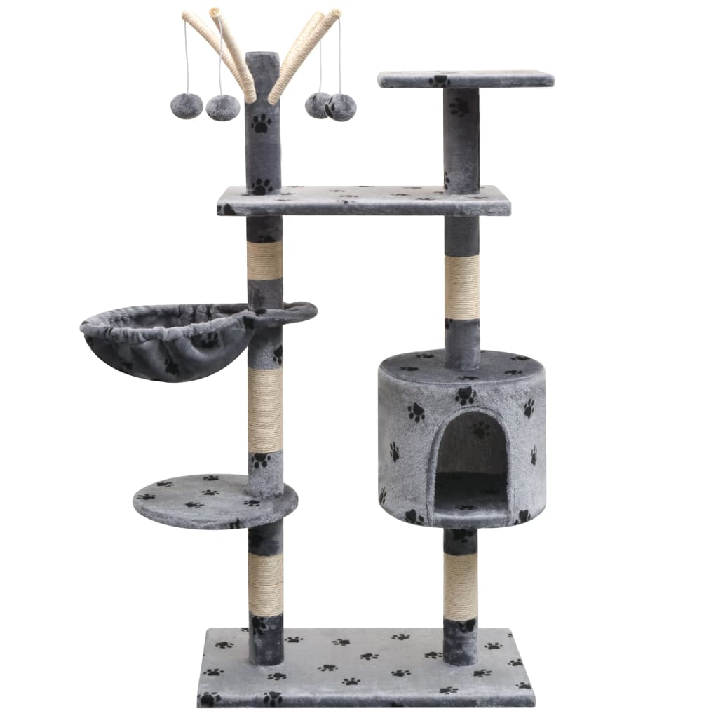 Cat Tree with Sisal Scratching Posts 125 cm Paw Prints Grey-0