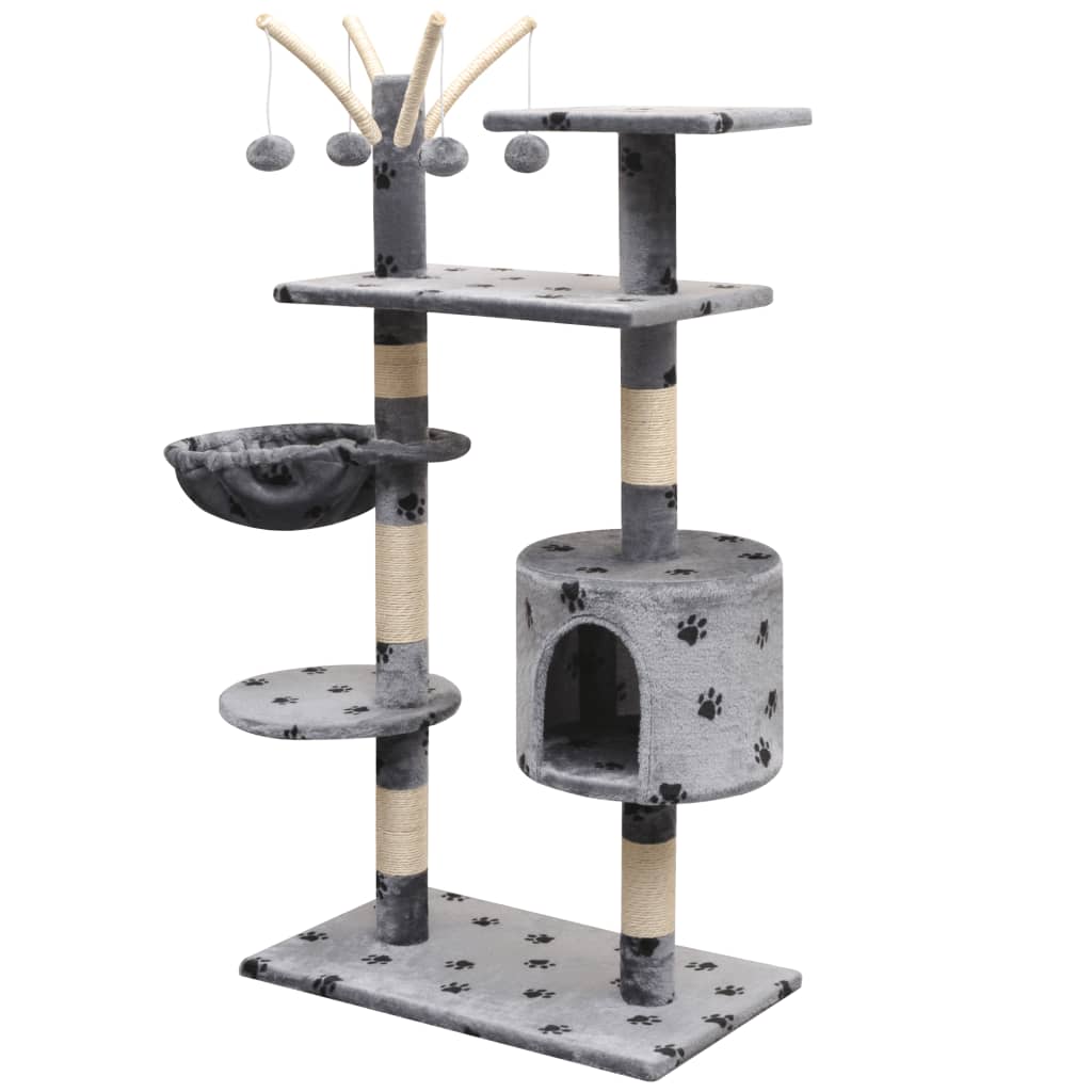 Cat Tree with Sisal Scratching Posts 125 cm Paw Prints Grey-1
