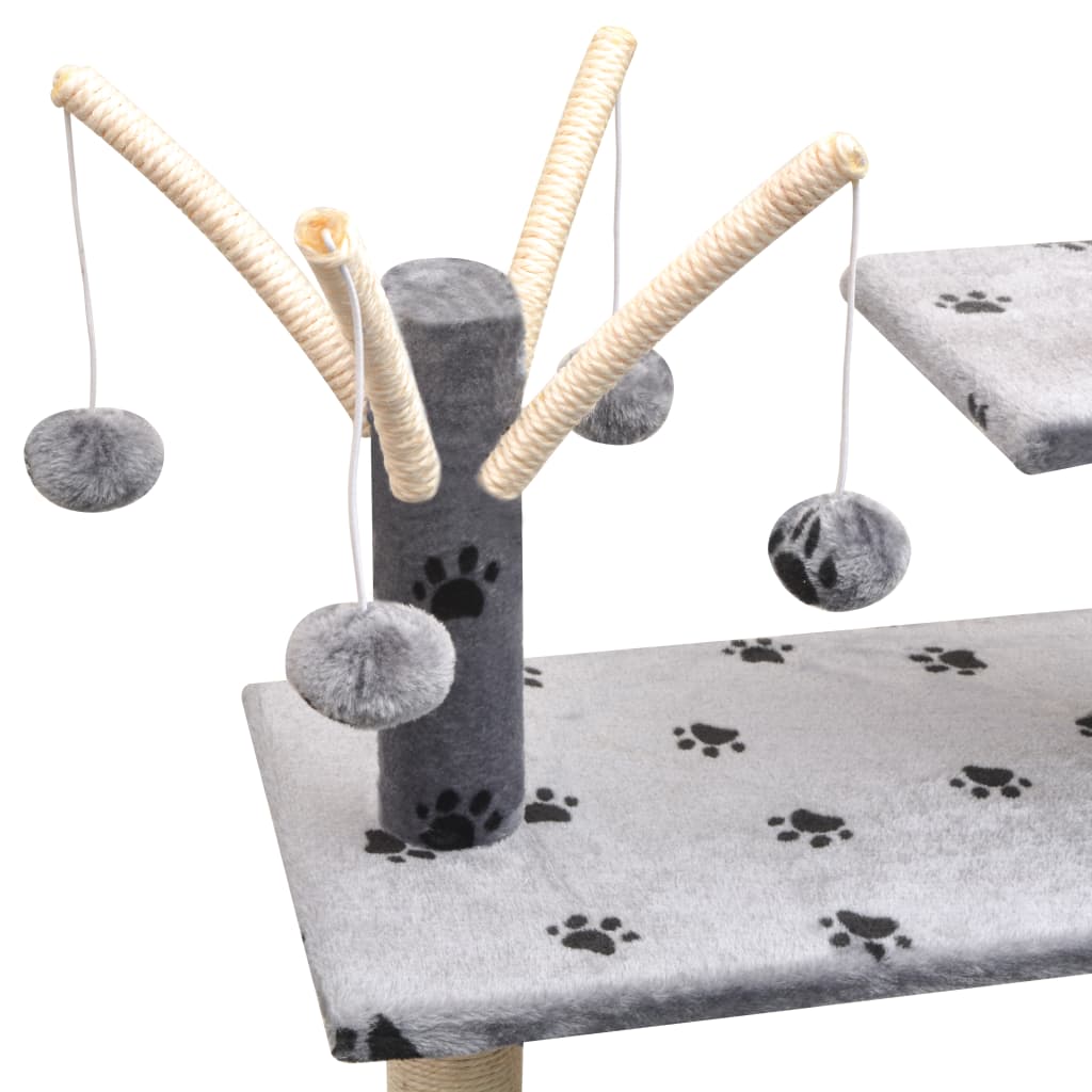 Cat Tree with Sisal Scratching Posts 125 cm Paw Prints Grey-3