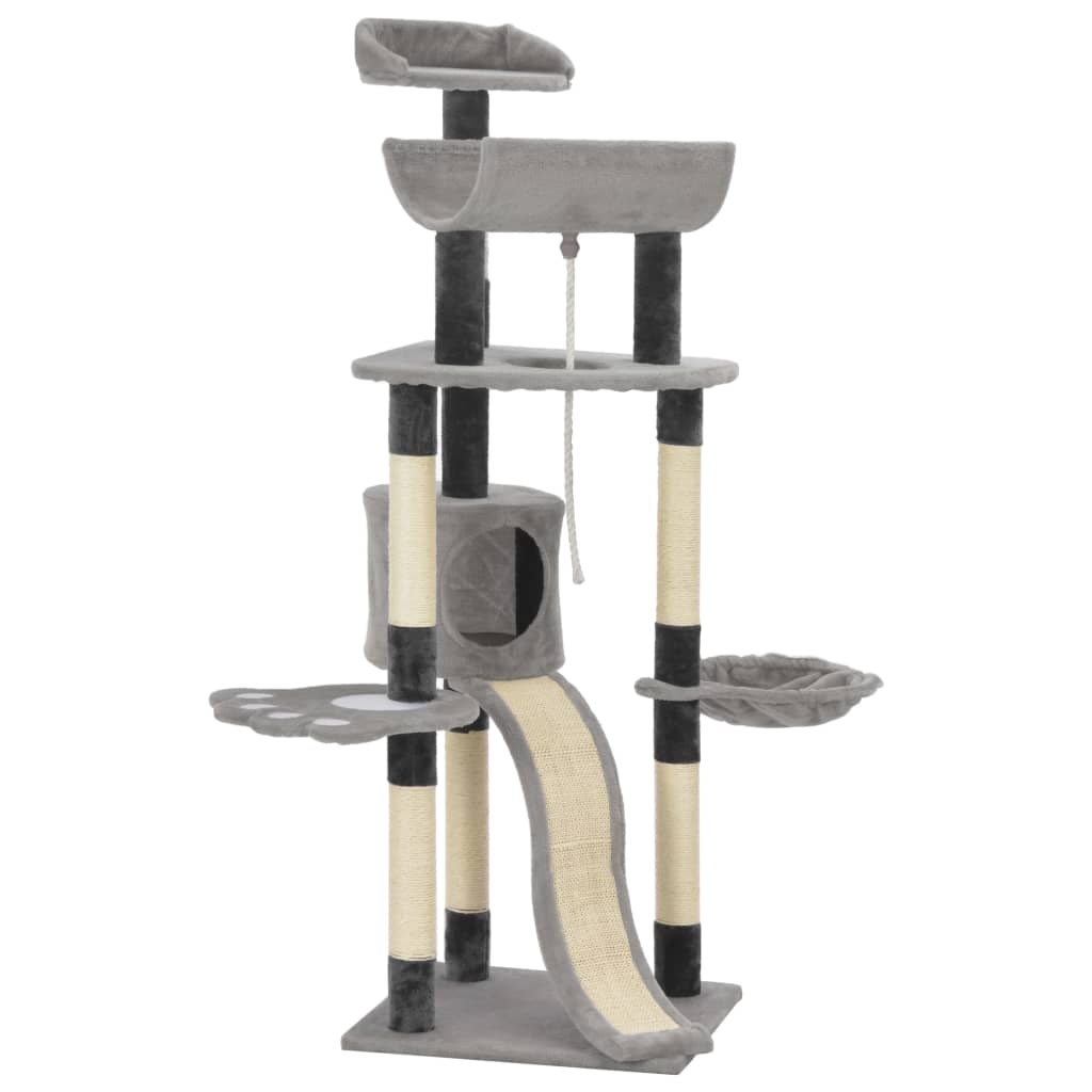 Cat Tree with Sisal Scratching Posts Grey 145 cm-0