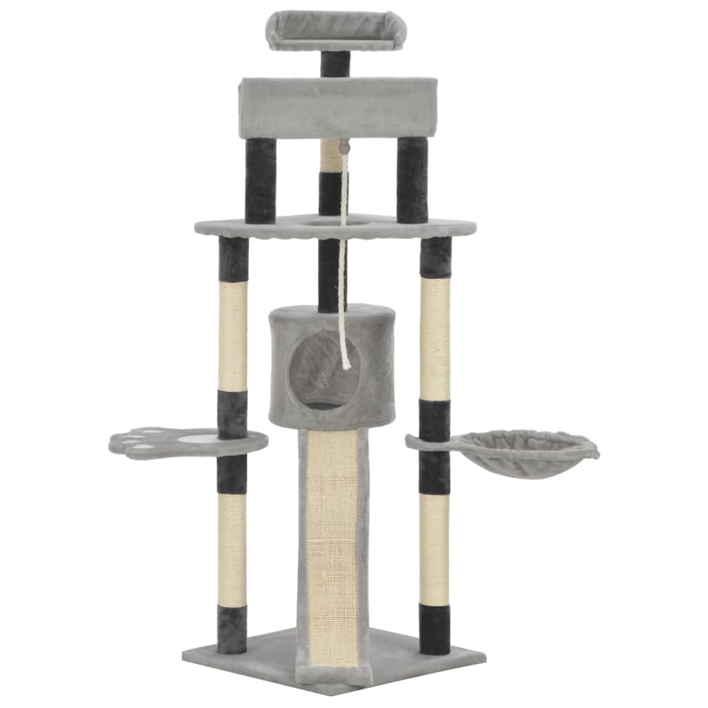 Cat Tree with Sisal Scratching Posts Grey 145 cm-1