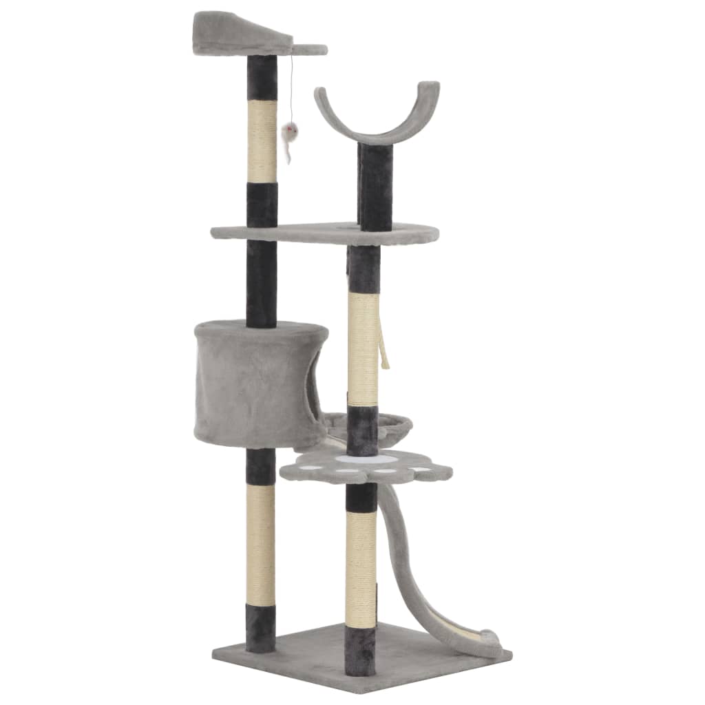 Cat Tree with Sisal Scratching Posts Grey 145 cm-2