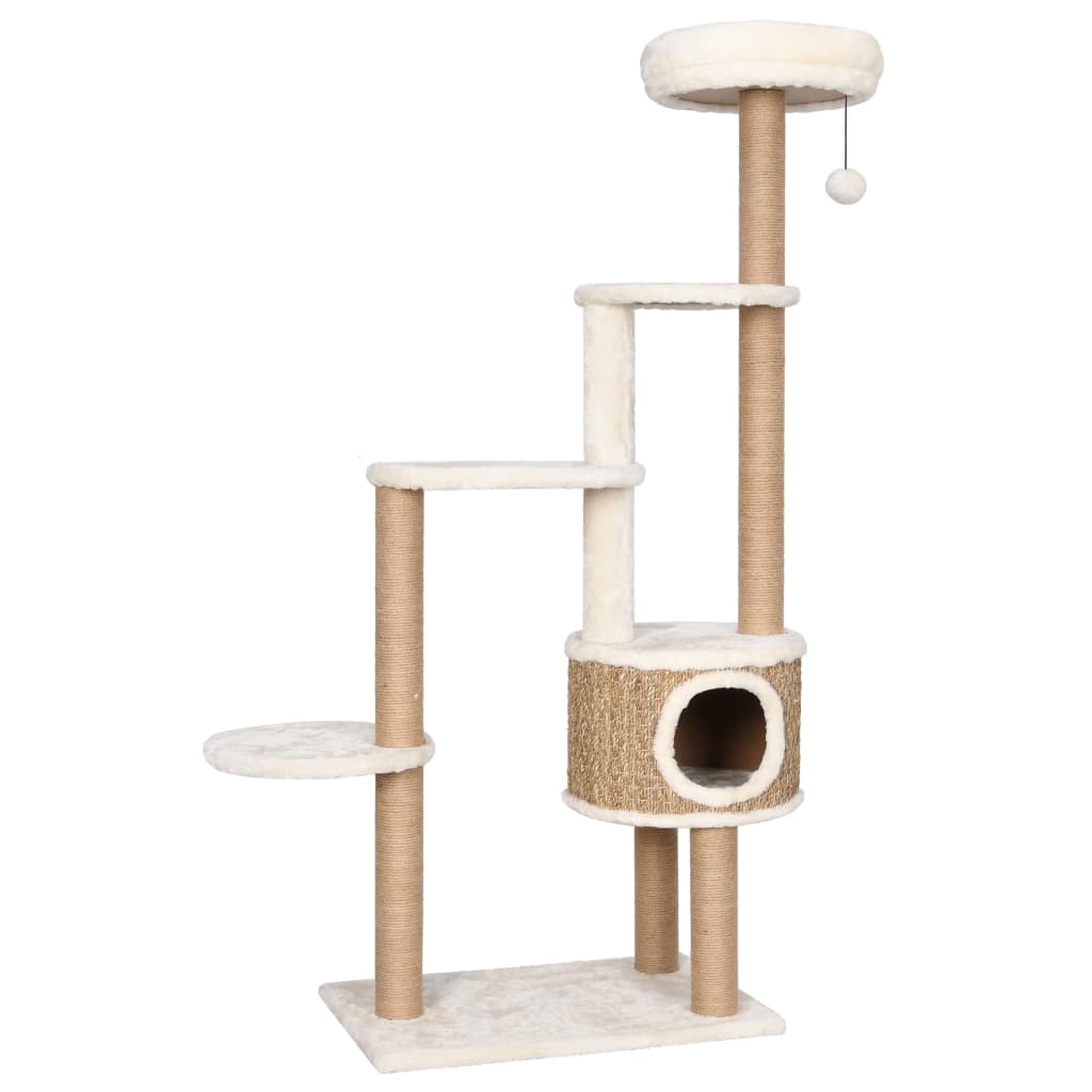 Cat Tree with Luxury Cushion and Scratching Post 148cm Seagrass-1