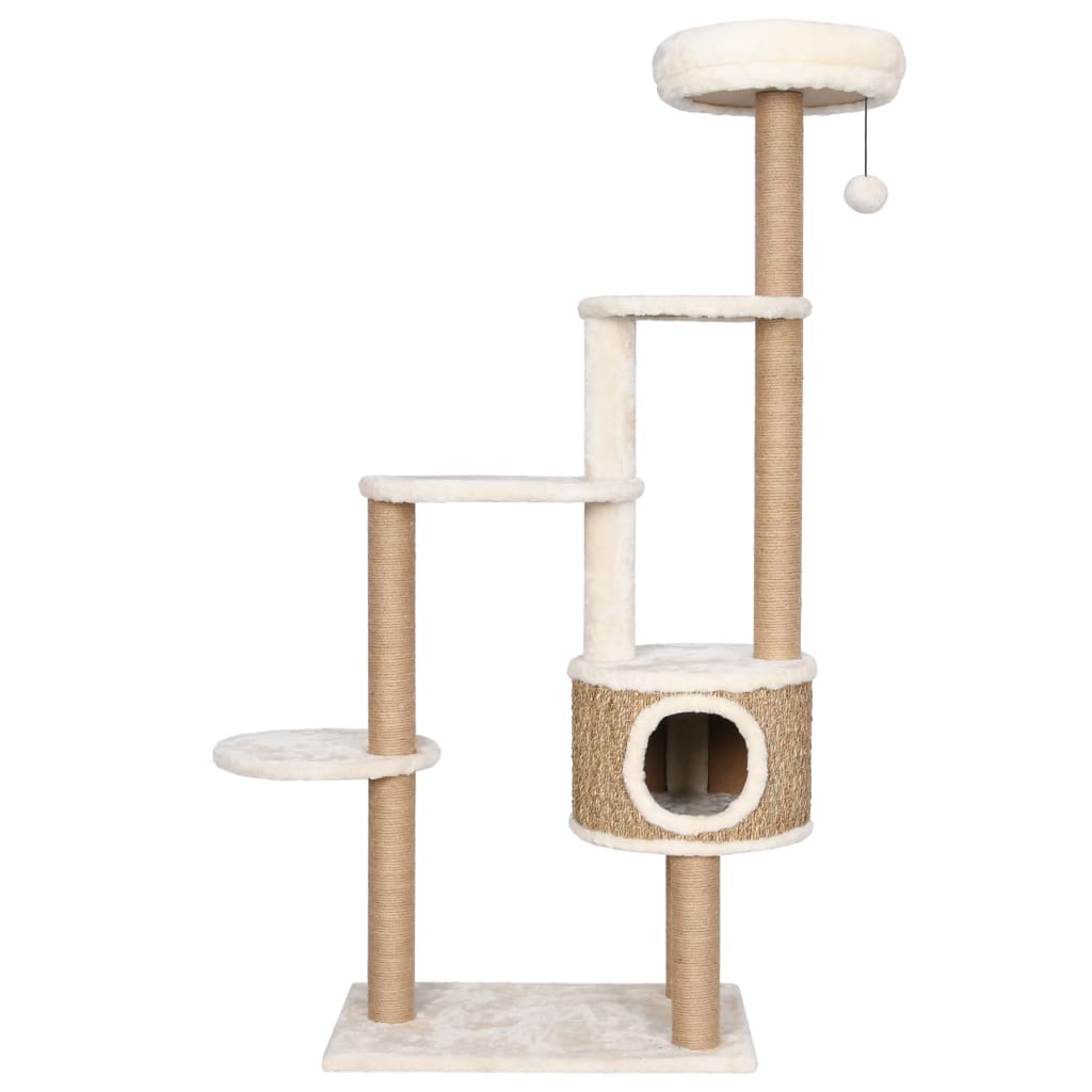 Cat Tree with Luxury Cushion and Scratching Post 148cm Seagrass-2