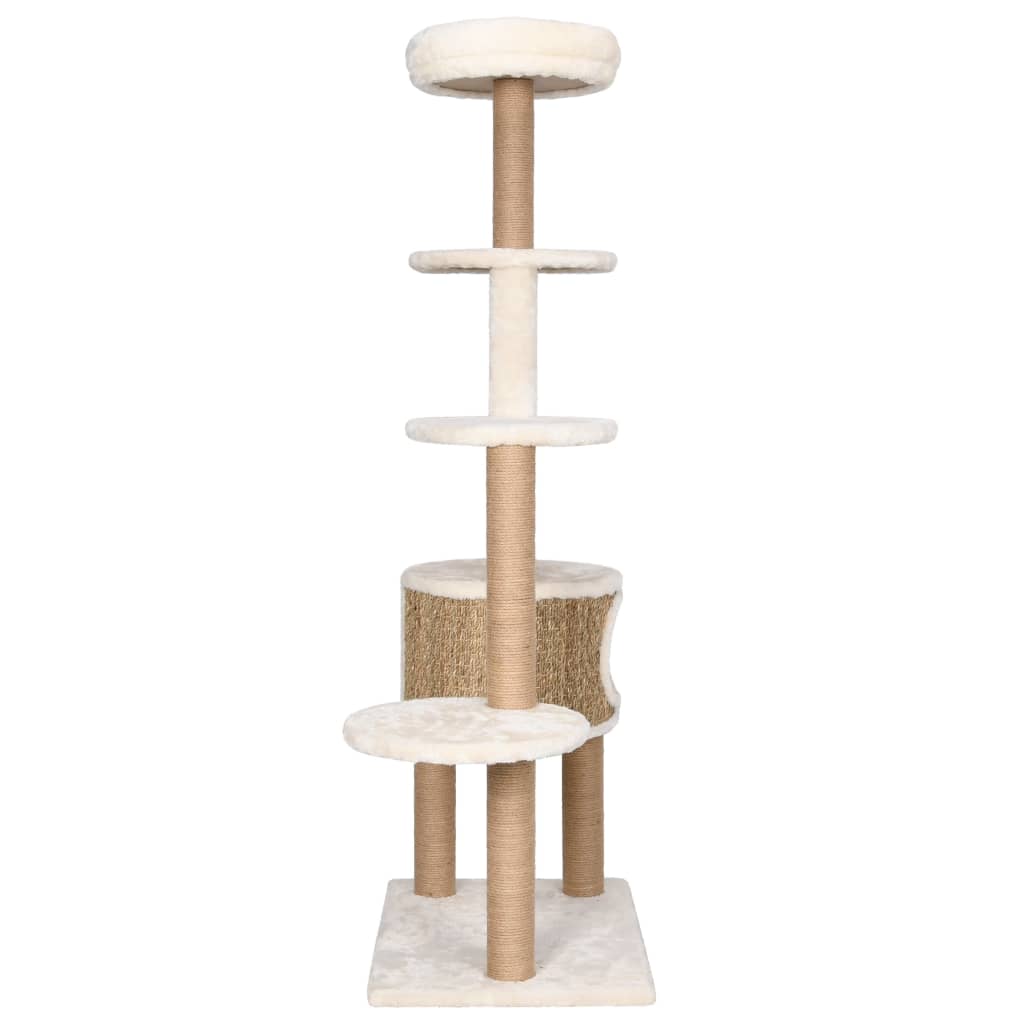 Cat Tree with Luxury Cushion and Scratching Post 148cm Seagrass-3