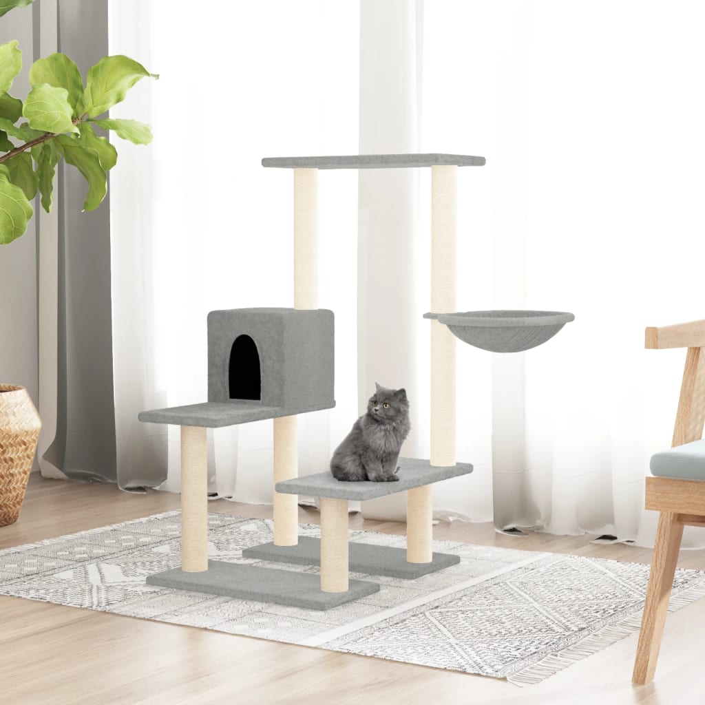 Cat Tree with Sisal Scratching Posts Light Grey 94.5 cm-0