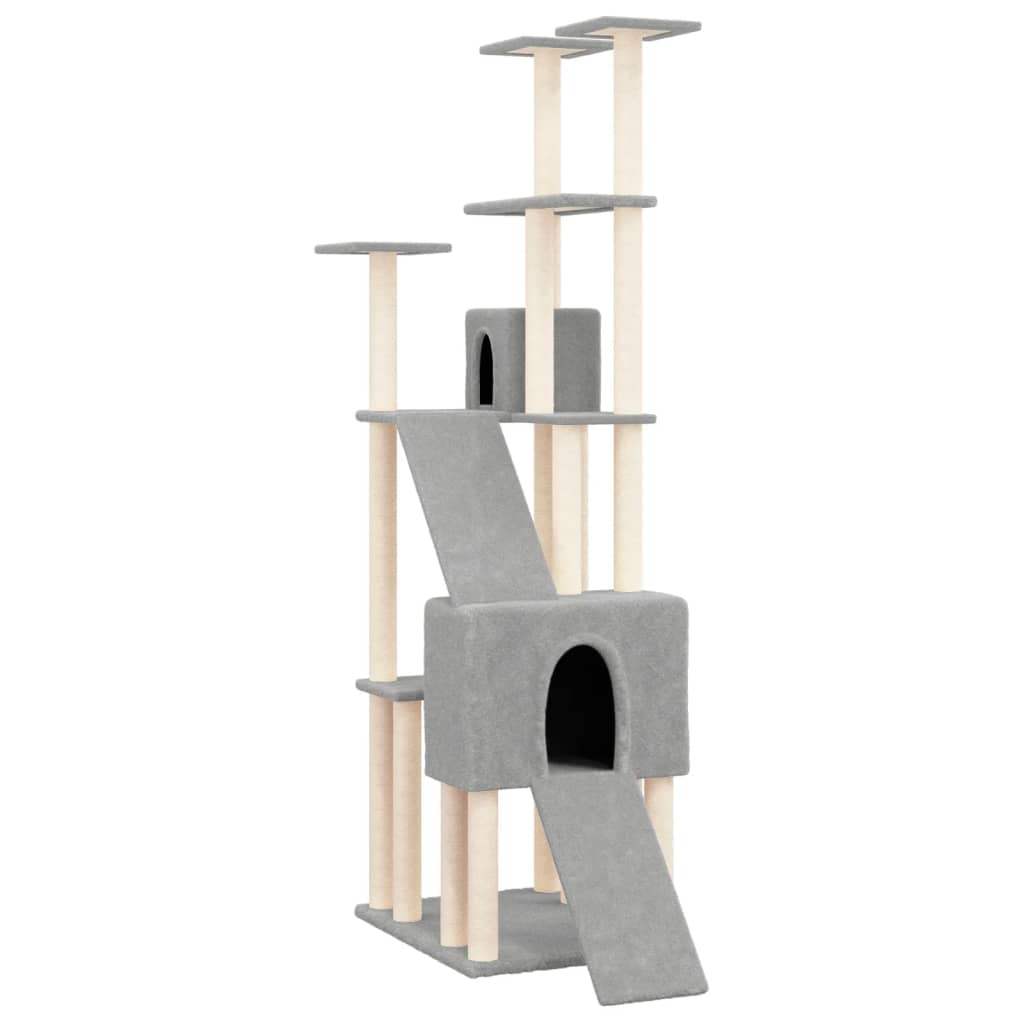 Cat Tree with Sisal Scratching Posts Light Grey 190 cm-1
