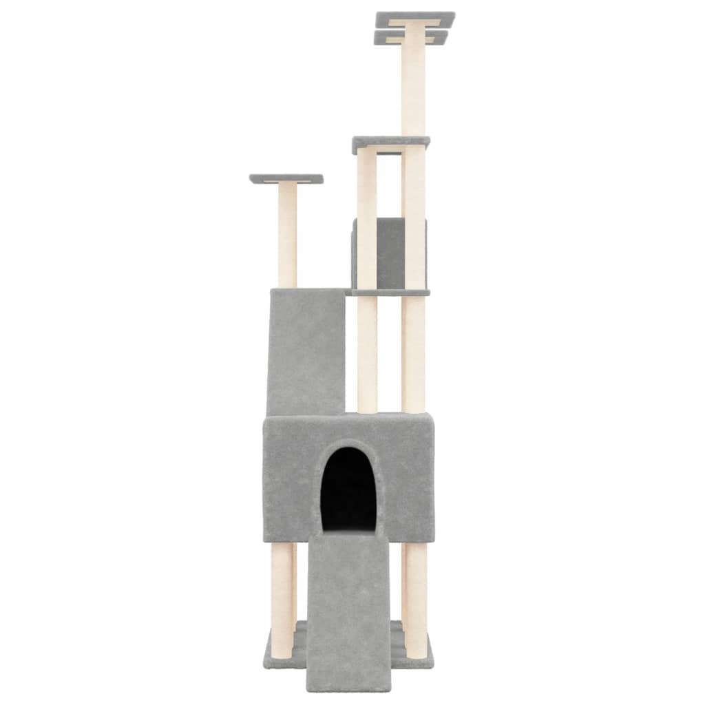 Cat Tree with Sisal Scratching Posts Light Grey 190 cm-2