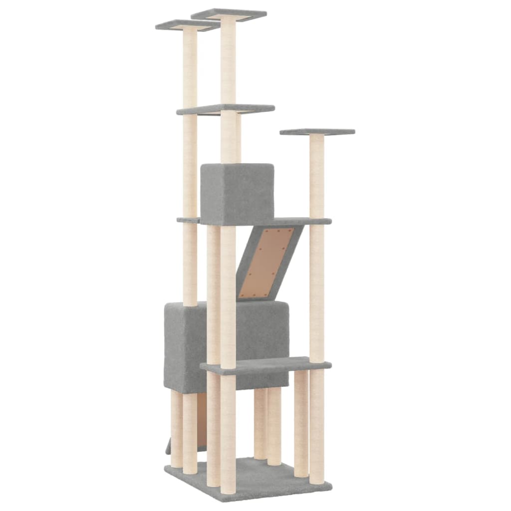 Cat Tree with Sisal Scratching Posts Light Grey 190 cm-4