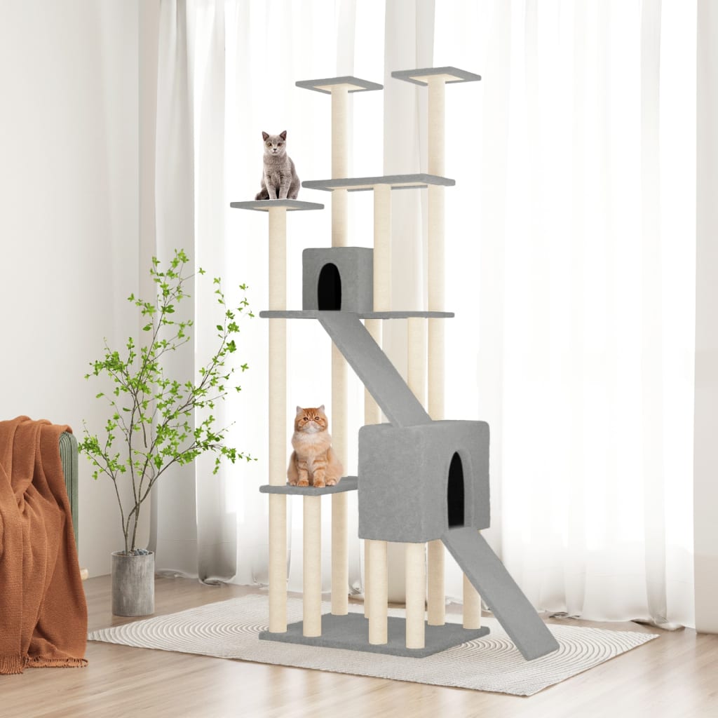 Cat Tree with Sisal Scratching Posts Light Grey 190 cm-0