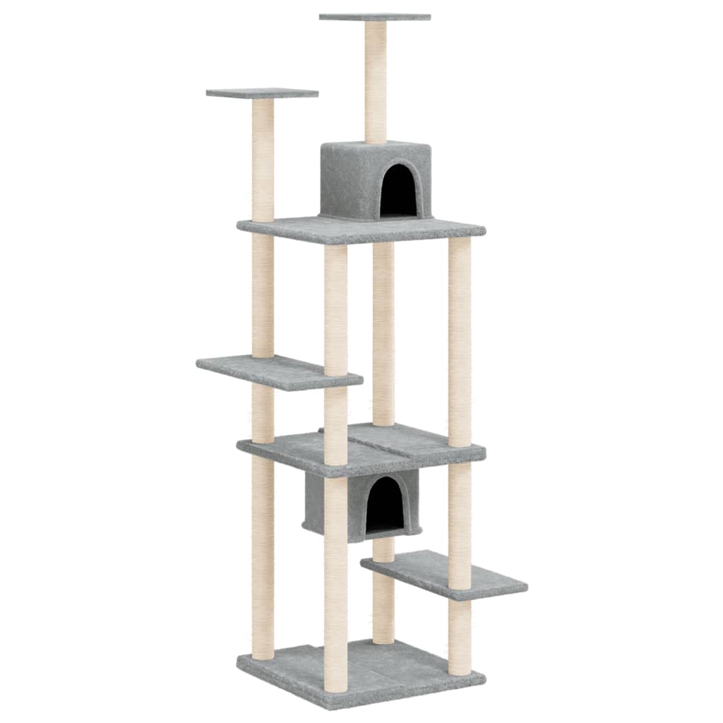 Cat Tree with Sisal Scratching Posts Light Grey 176 cm-1