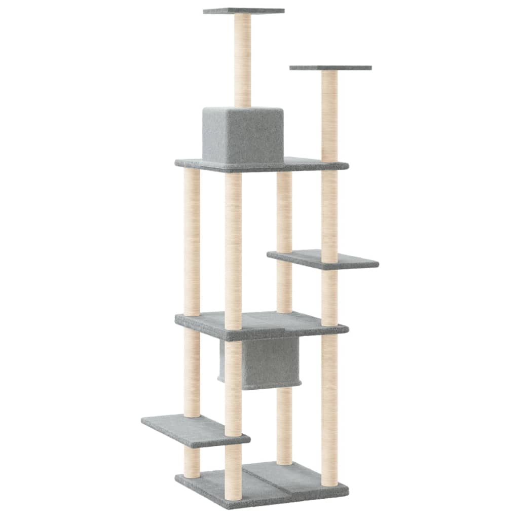 Cat Tree with Sisal Scratching Posts Light Grey 176 cm-4