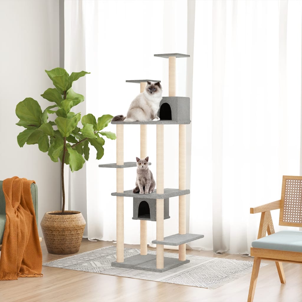Cat Tree with Sisal Scratching Posts Light Grey 176 cm-0