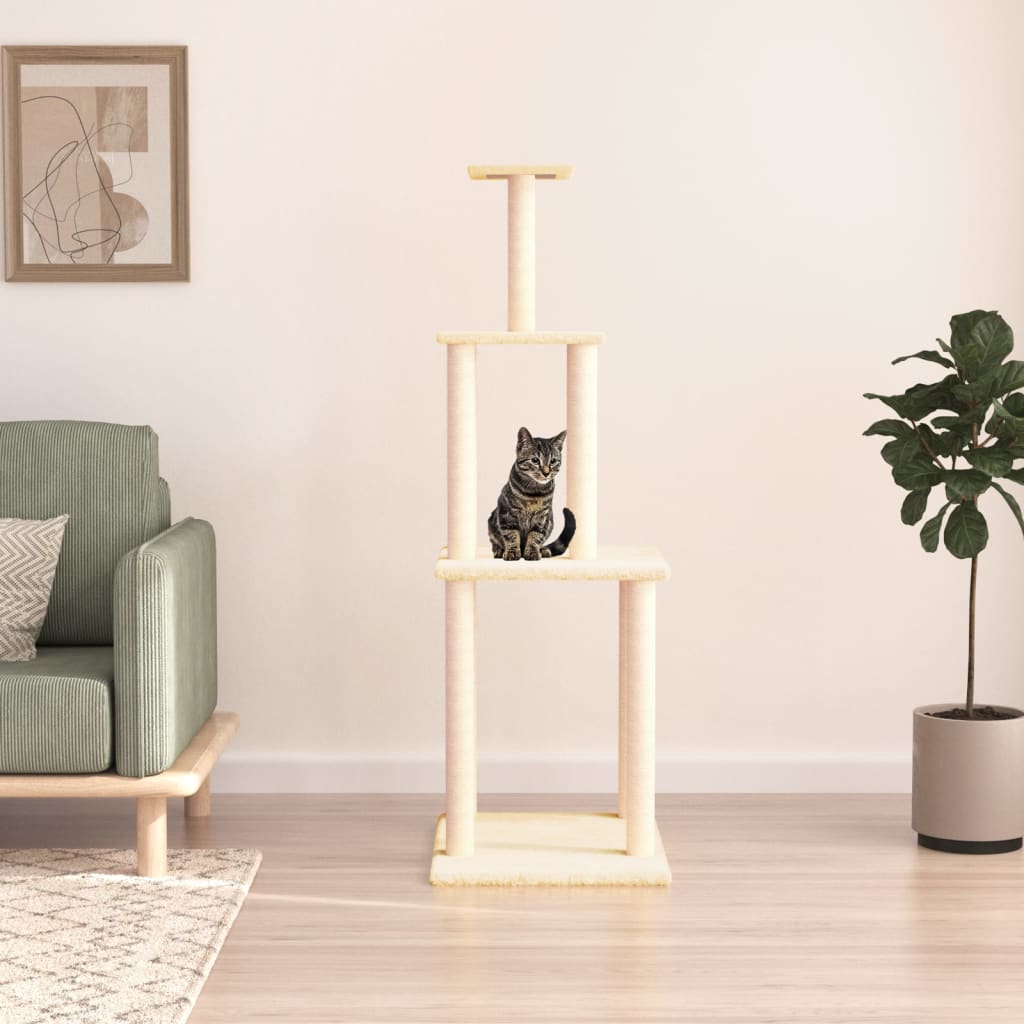 Cat Tree with Sisal Scratching Posts Cream 149 cm-0