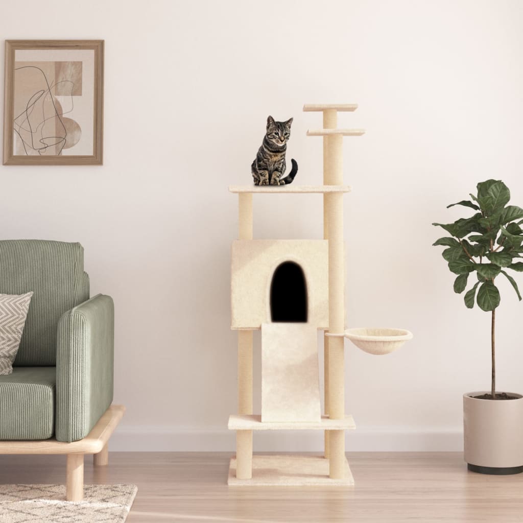 Cat Tree with Sisal Scratching Posts Cream 153 cm-0