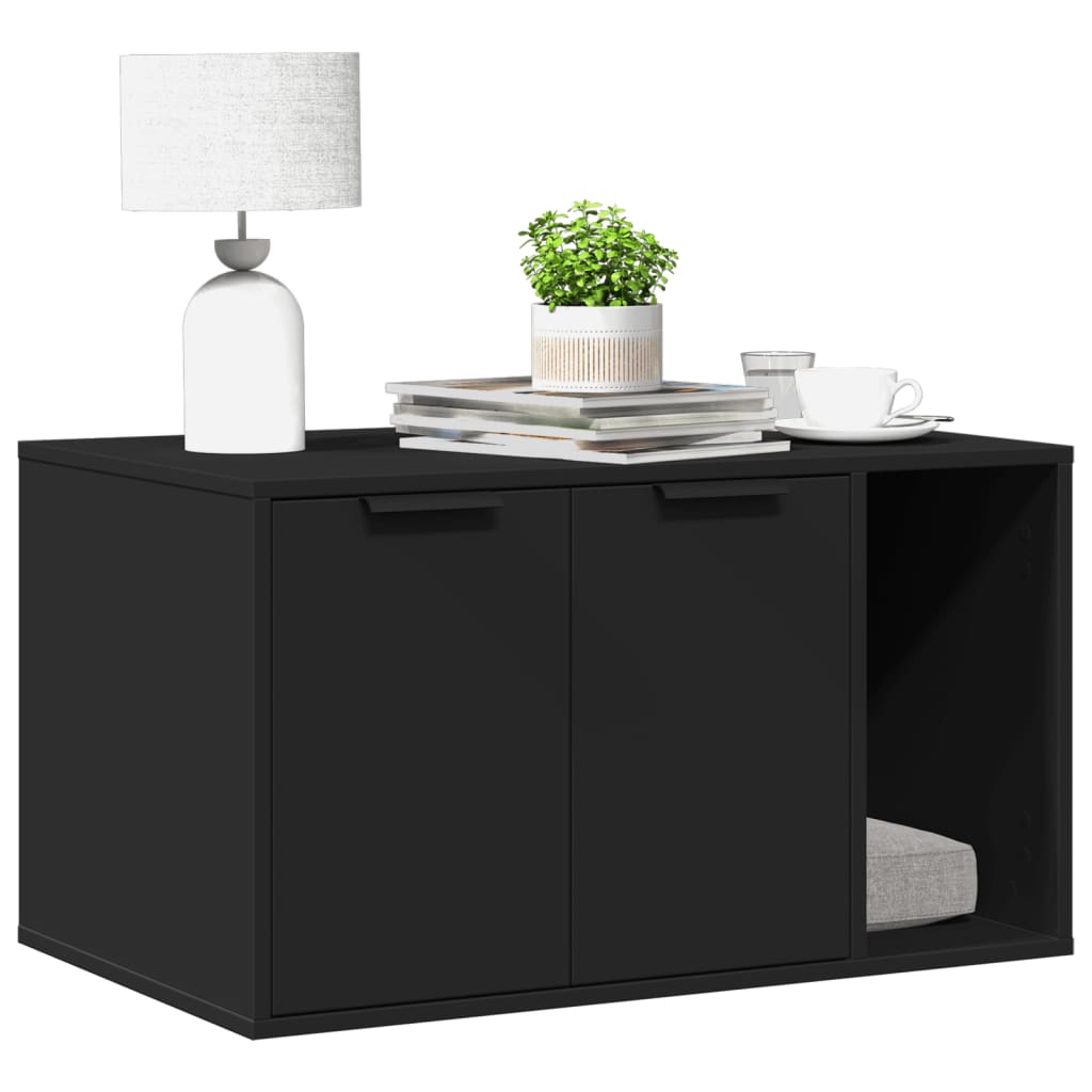 Cat Litter Box Enclosure Black 80x50x45 cm Engineered Wood-0
