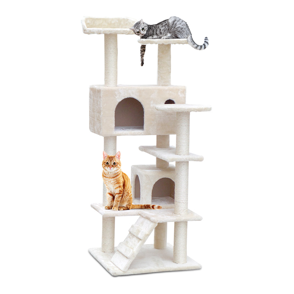 Cat Tree 134cm Trees Scratching Post Scratcher Tower Condo House Furniture Wood Beige-0
