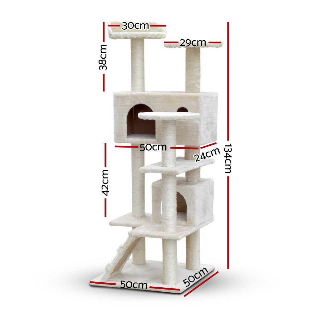 Cat Tree 134cm Trees Scratching Post Scratcher Tower Condo House Furniture Wood Beige-1