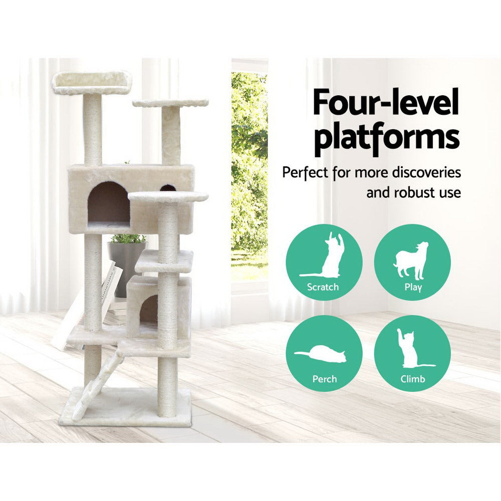 Cat Tree 134cm Trees Scratching Post Scratcher Tower Condo House Furniture Wood Beige-2