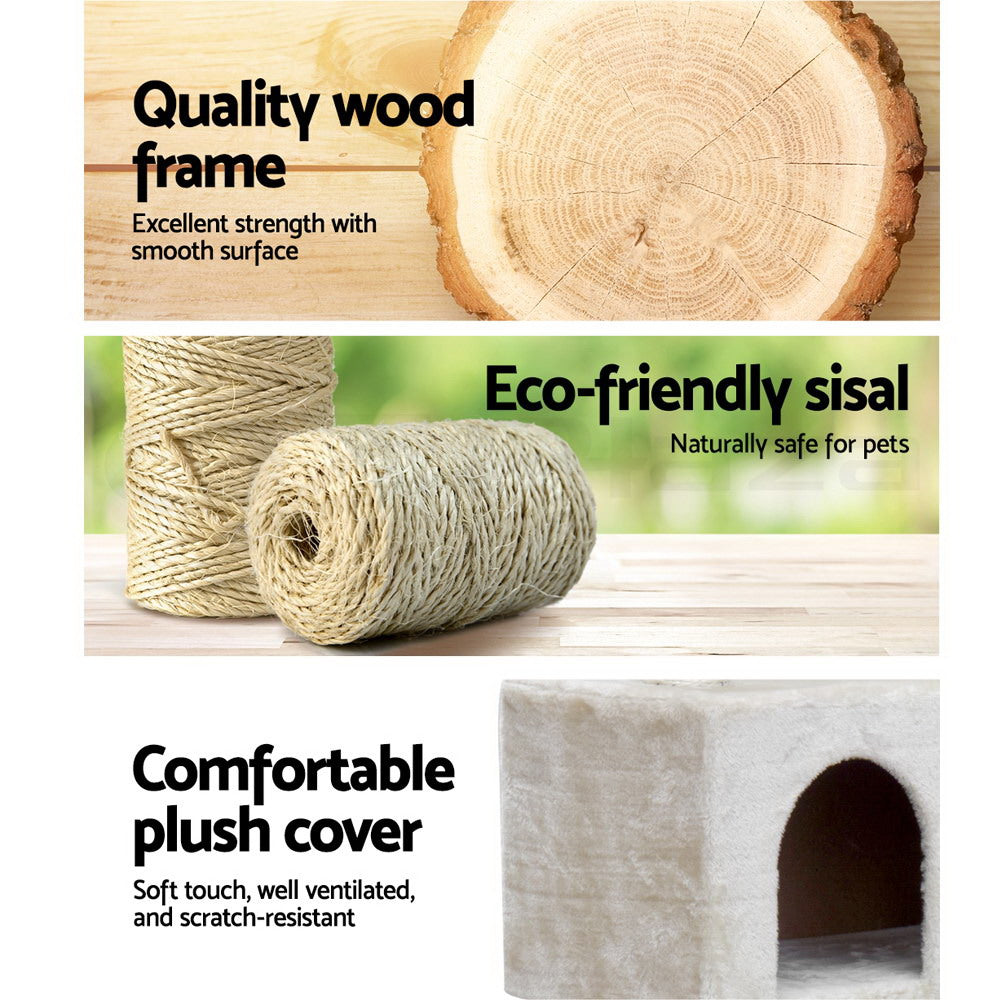 Cat Tree 134cm Trees Scratching Post Scratcher Tower Condo House Furniture Wood Beige-3