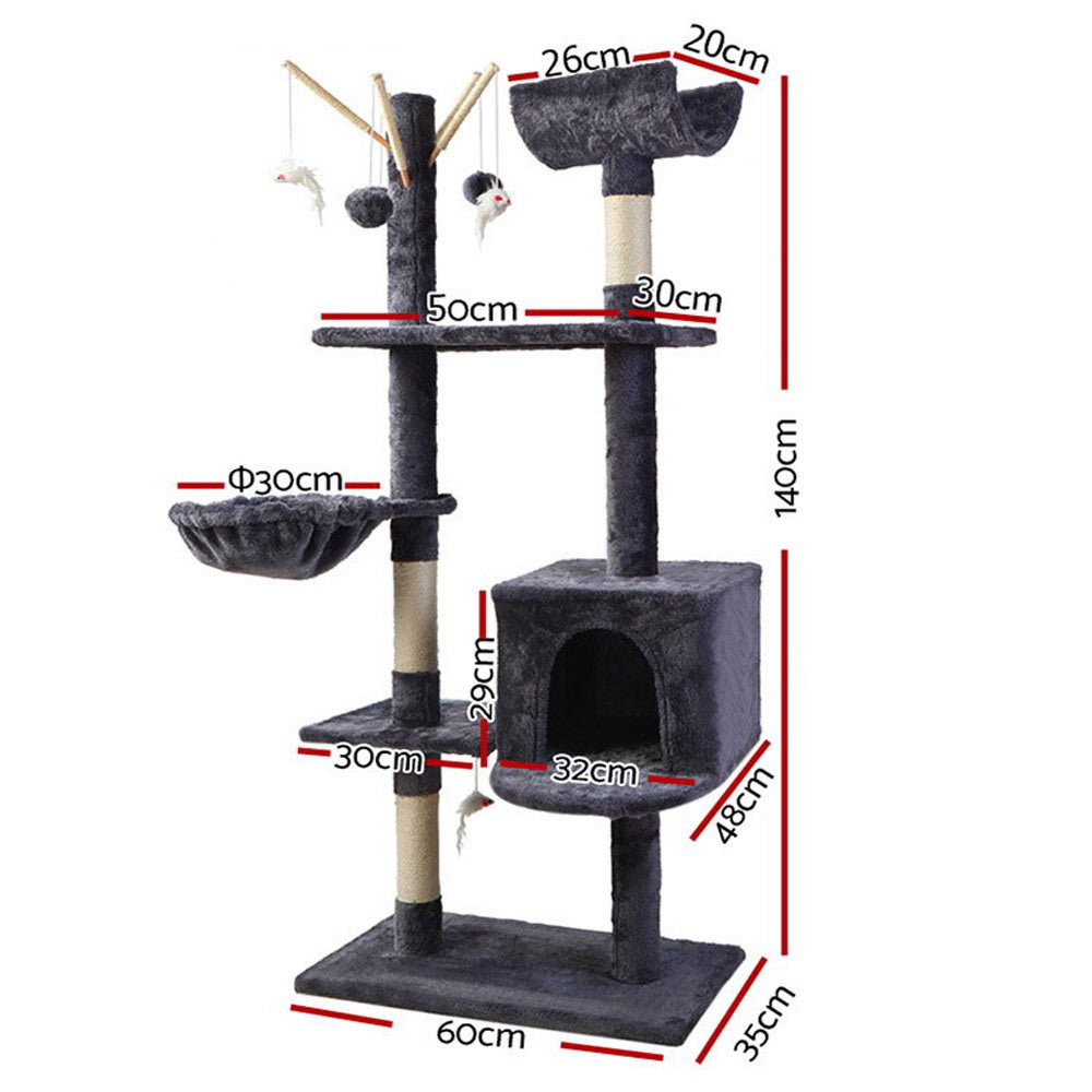 Cat Tree 140cm Trees Scratching Post Scratcher Tower Condo House Furniture Wood-1