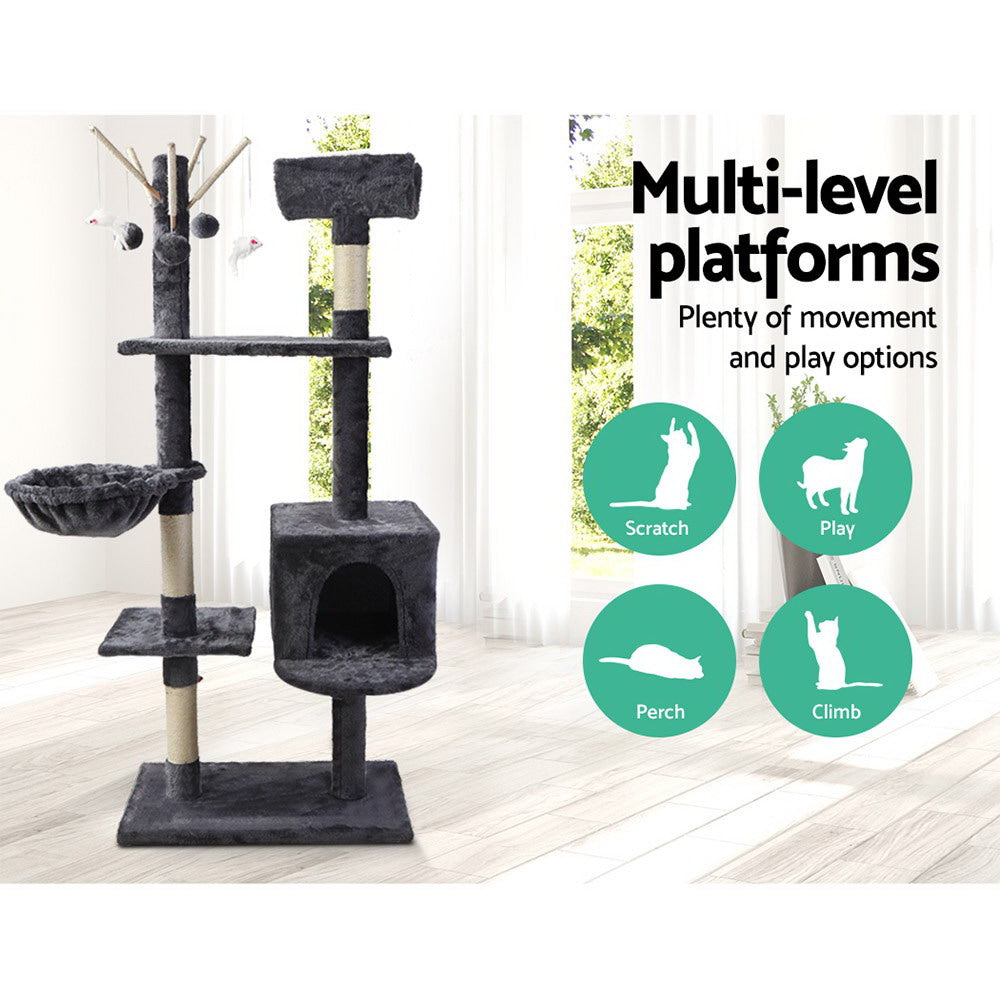 Cat Tree 140cm Trees Scratching Post Scratcher Tower Condo House Furniture Wood-2