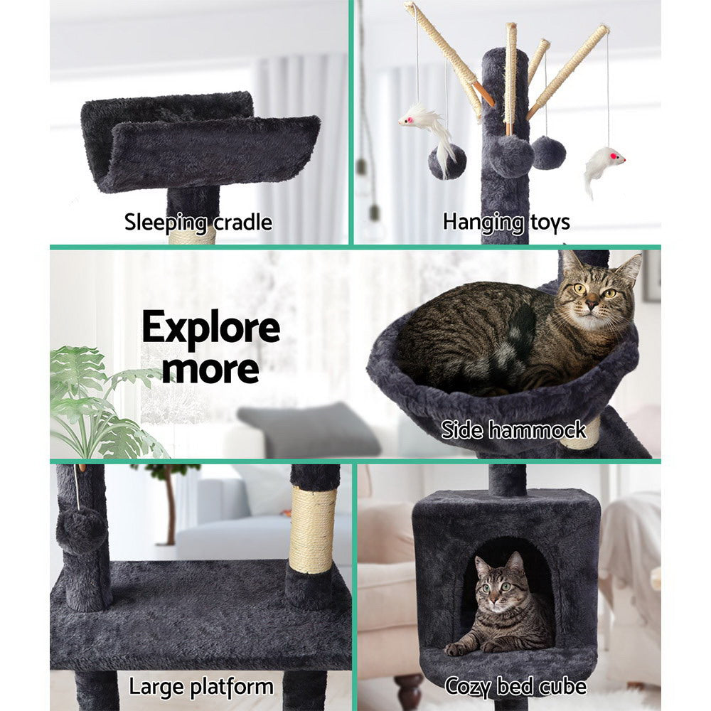 Cat Tree 140cm Trees Scratching Post Scratcher Tower Condo House Furniture Wood-4