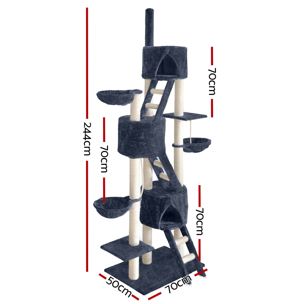 Cat Tree 244cm Trees Scratching Post Scratcher Tower Condo House Furniture Wood-1