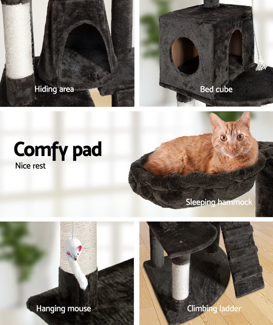 Cat Tree 193cm Trees Scratching Post Scratcher Tower Condo House Furniture Wood-4