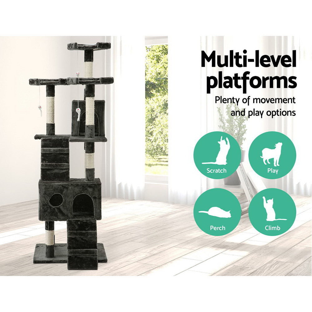 Cat Tree 180cm Trees Scratching Post Scratcher Tower Condo House Furniture Wood-1