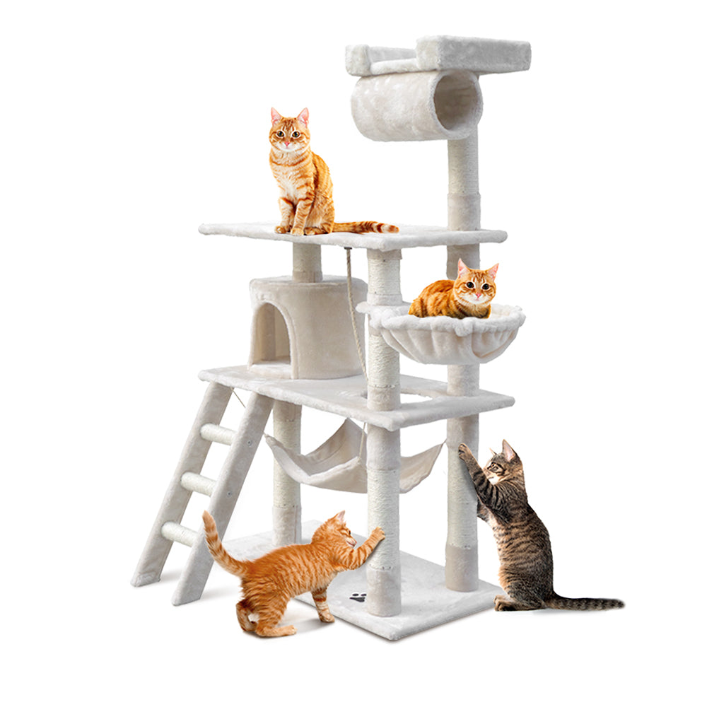 Cat Tree 141cm Trees Scratching Post Scratcher Tower Condo House Furniture Wood Beige-0
