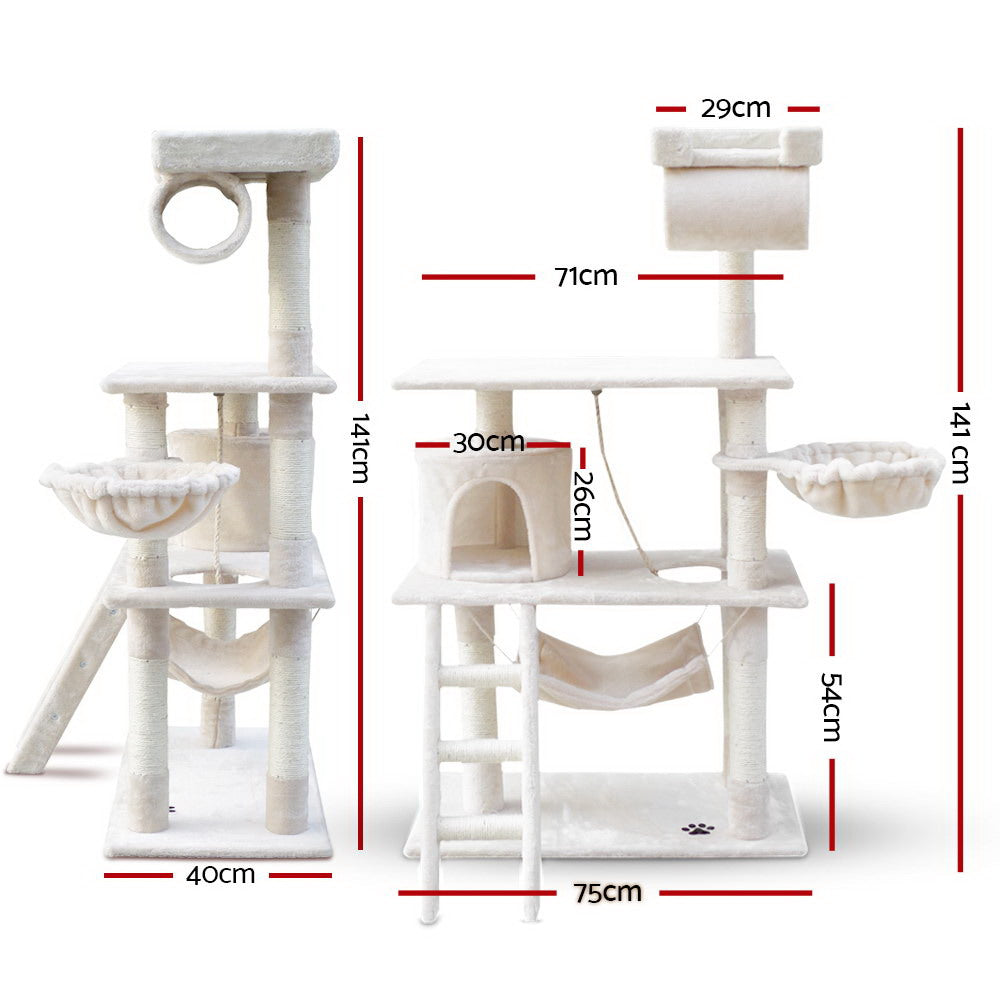 Cat Tree 141cm Trees Scratching Post Scratcher Tower Condo House Furniture Wood Beige-1