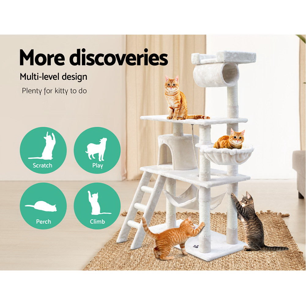 Cat Tree 141cm Trees Scratching Post Scratcher Tower Condo House Furniture Wood Beige-2