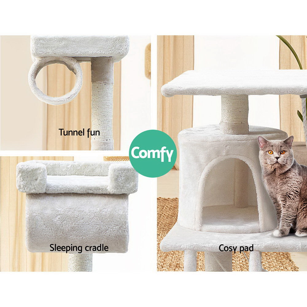 Cat Tree 141cm Trees Scratching Post Scratcher Tower Condo House Furniture Wood Beige-4