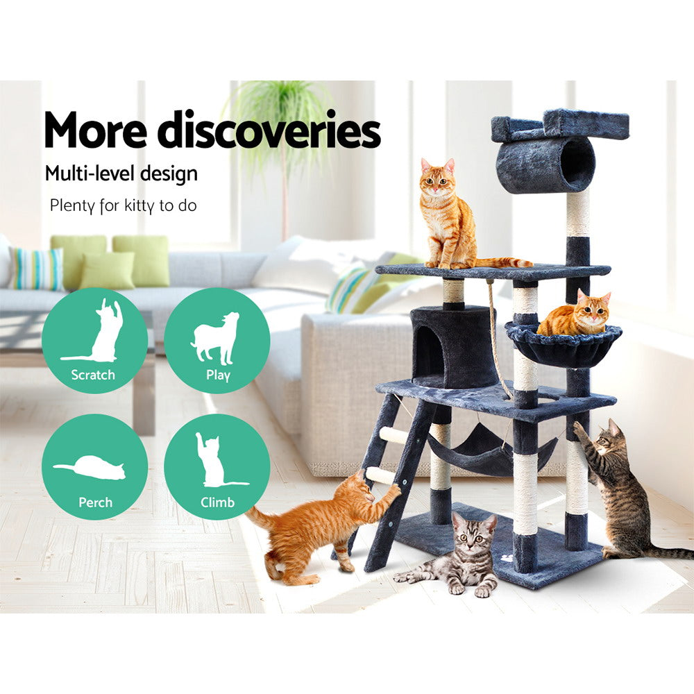Cat Tree 141cm Trees Scratching Post Scratcher Tower Condo House Furniture Wood-1