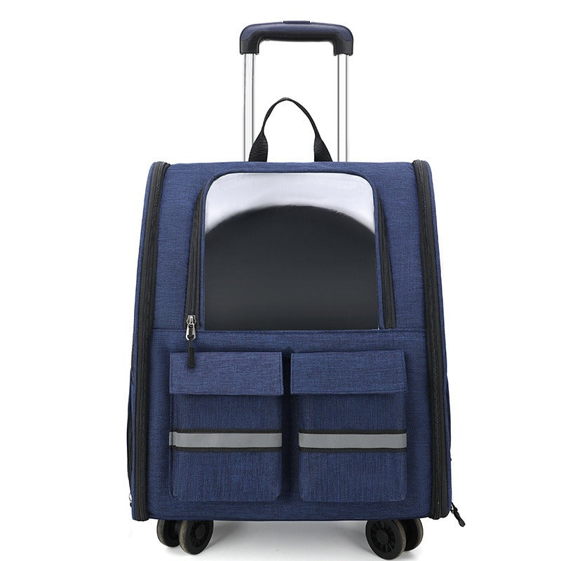 Pet Carrier: Rolling Backpack with Collapsible Design Blue 3-in-1 -0