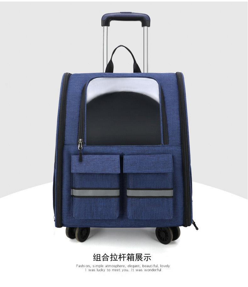 Pet Carrier: Rolling Backpack with Collapsible Design Blue 3-in-1 -2