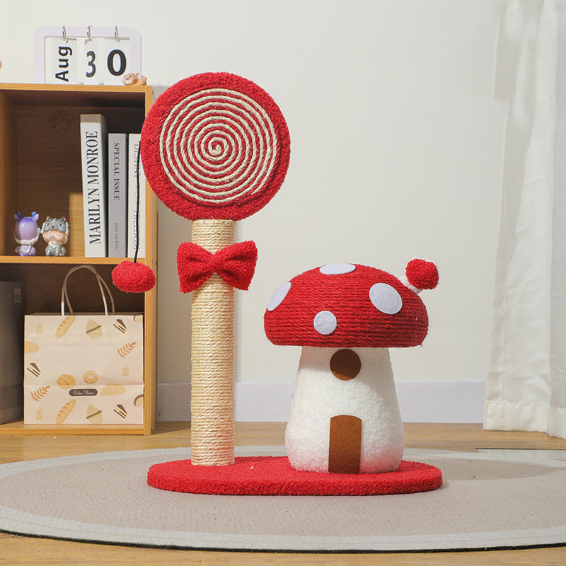 Red Durable Mushroom Cat Scratching Post - Anti-Slip, No Debris Cat Scratch Pad with Sofa Protection for Small Cats-0