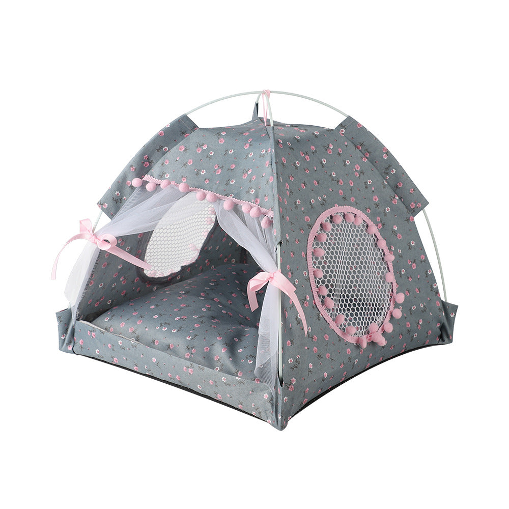 Gray floral Portable Folding Pet Tent - Ideal for Travel & Home Use 35x35x30CM-0