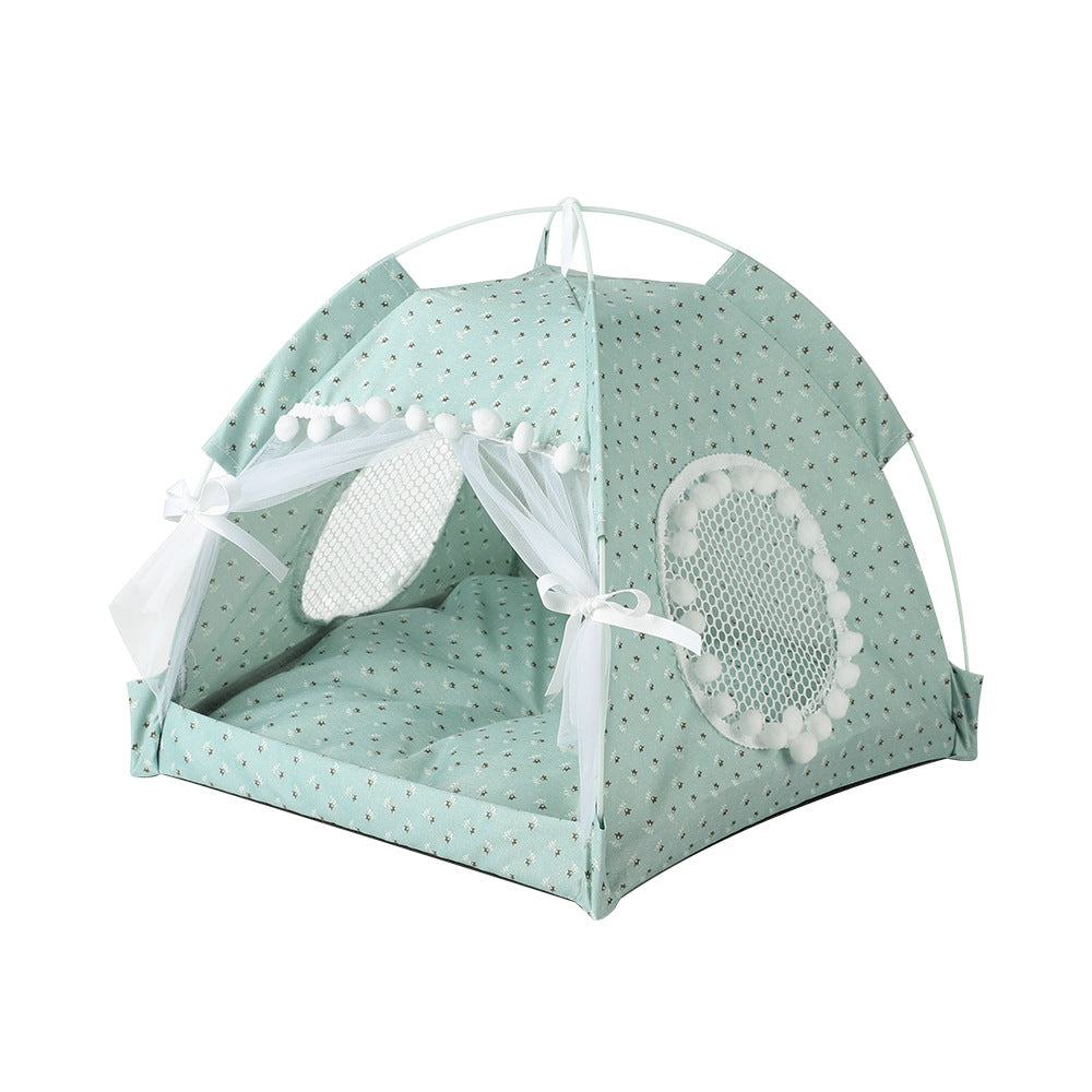 Green floral Portable Folding Pet Tent - Ideal for Travel & Home Use 40x40x35CM-0