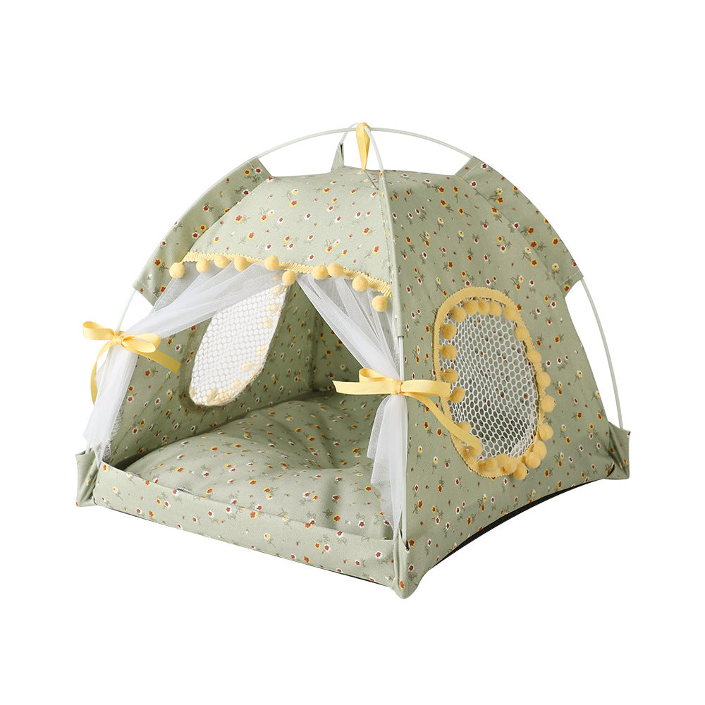 Fruit green floral Portable Folding Pet Tent - Ideal for Travel & Home Use 50x50x45CM-0
