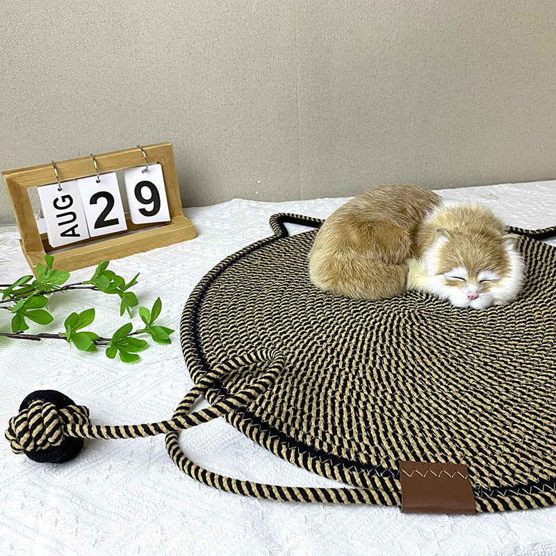 Black And Brown Durable Cat Scratching Mat with Attached Toy Ball - 50cm Diameter 3 Pcs -0
