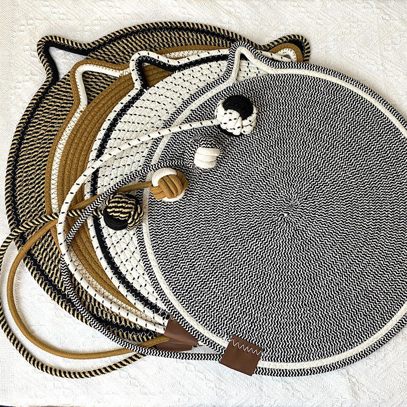 Black And Brown Durable Cat Scratching Mat with Attached Toy Ball - 50cm Diameter 3 Pcs -1