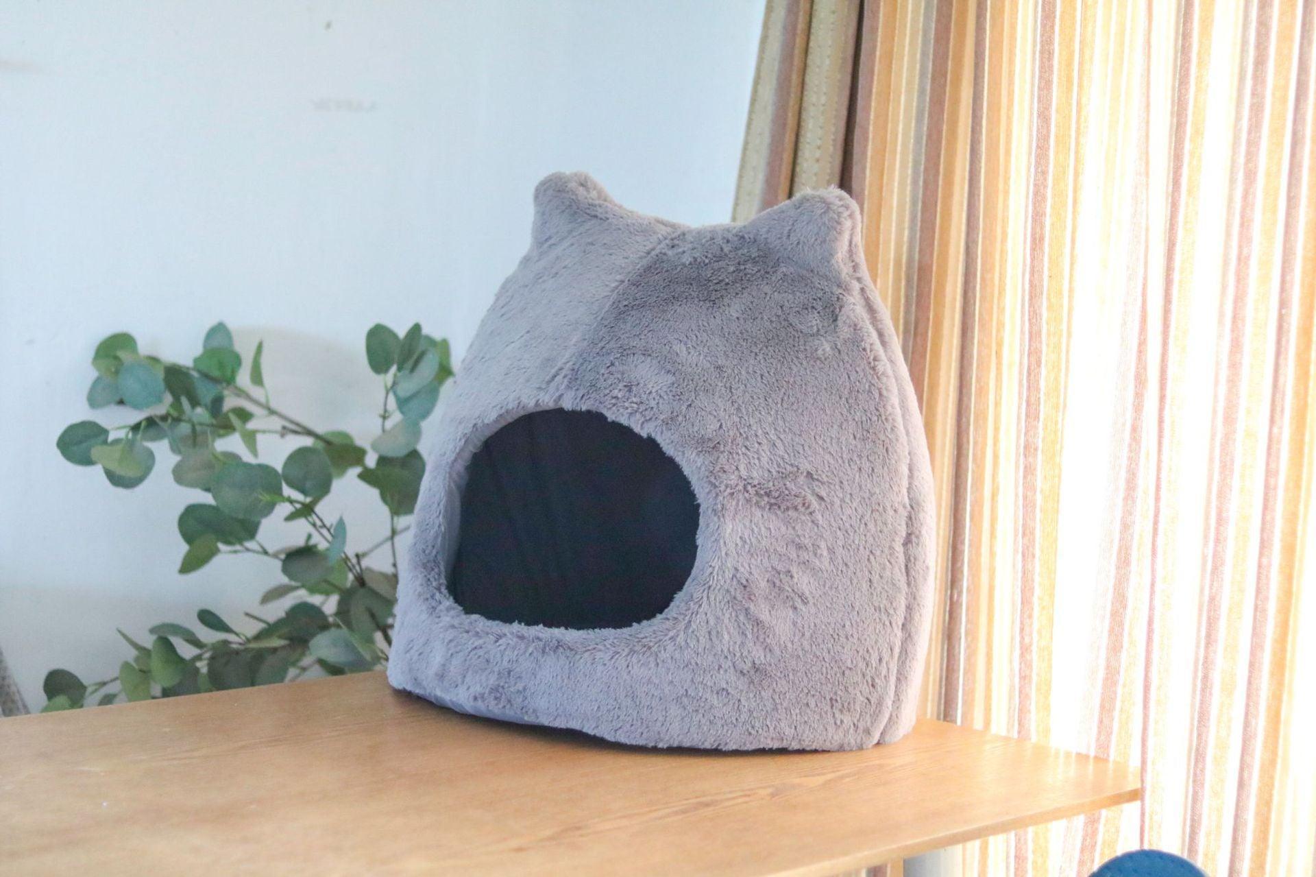 Cozy Retreat: Removable And Washable Semi-Closed Cat Bed For Autumn And Winter-1