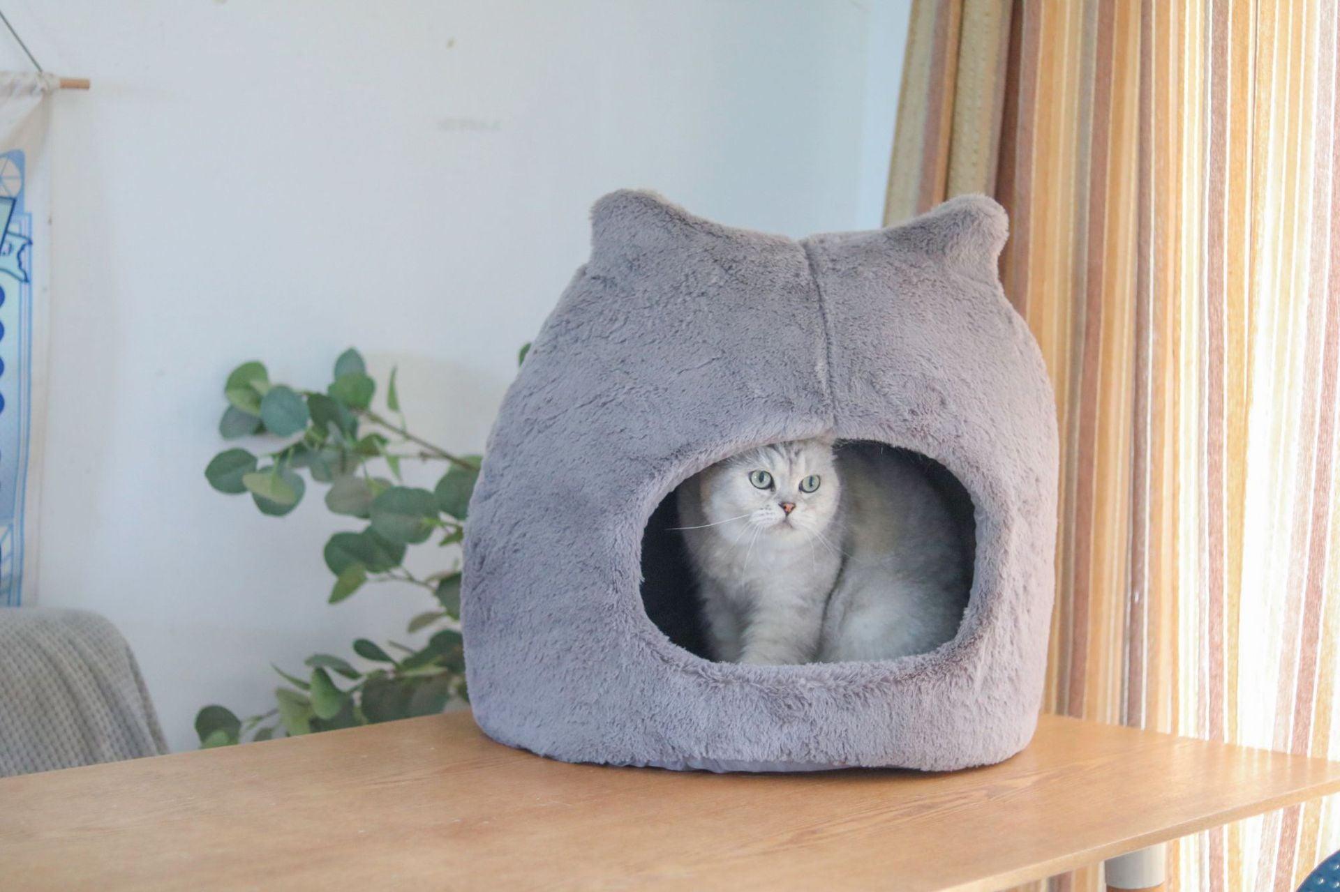 Cozy Retreat: Removable And Washable Semi-Closed Cat Bed For Autumn And Winter-3